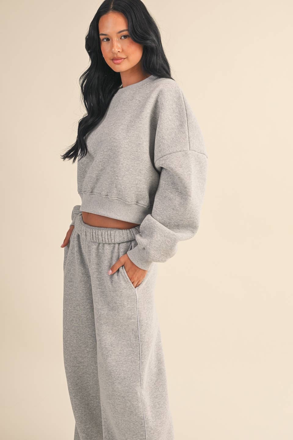 Cozy Fleece Oversized Crewneck Sweatshirt- Heather Grey