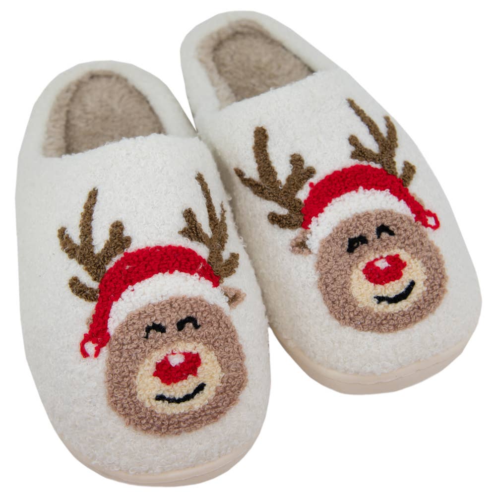 Reindeer Red Nose Christmas Slippers