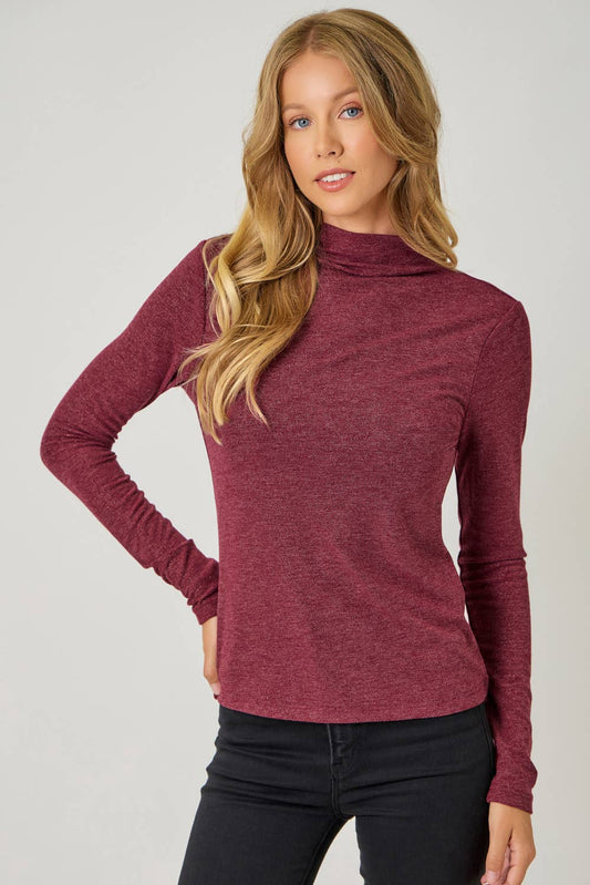 Knit Mock Neck Long Sleeve Top- Wine