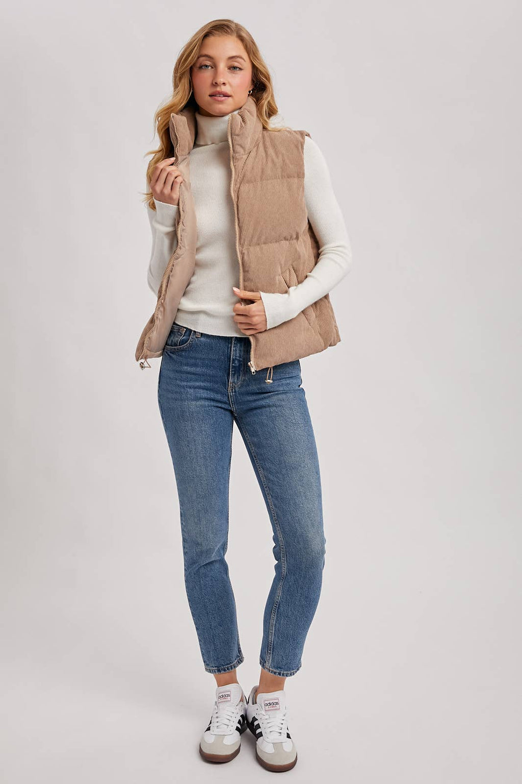 CORDUROY PUFFER VEST ZIPPER FRONT
