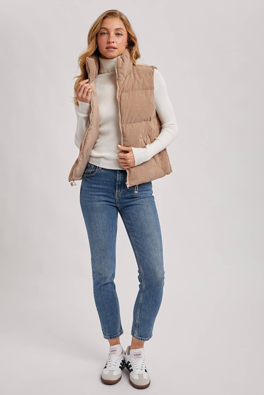 CORDUROY PUFFER VEST ZIPPER FRONT