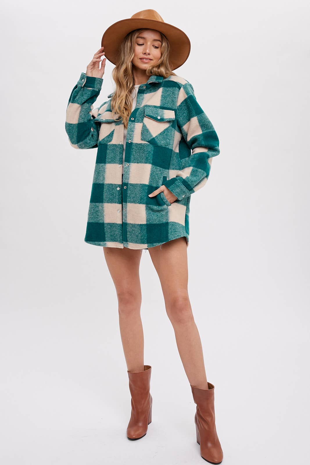 CHECKERED BRUSHED FLANNEL SHACKET- Mauve
