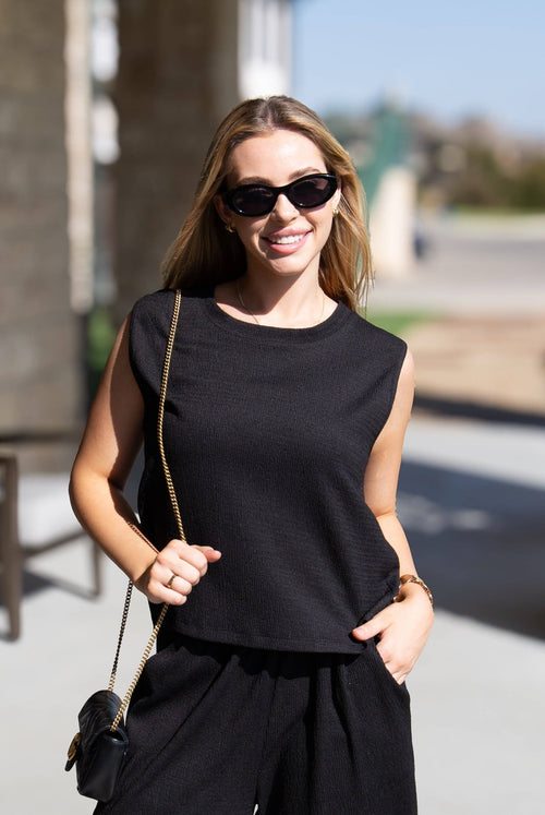 Black Textured Knit Tank Top