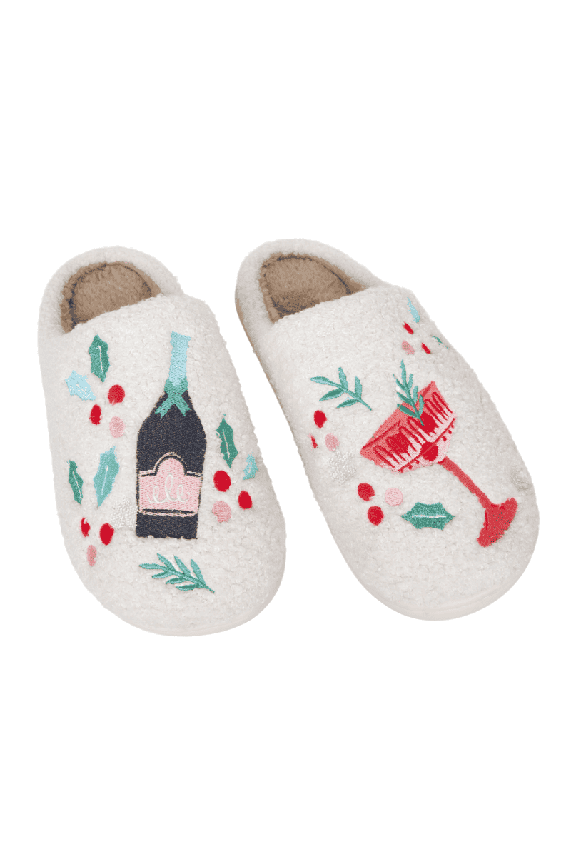 Christmas Champagne & Holly Slippers