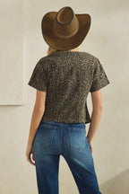 Leopard short sleeve denim top