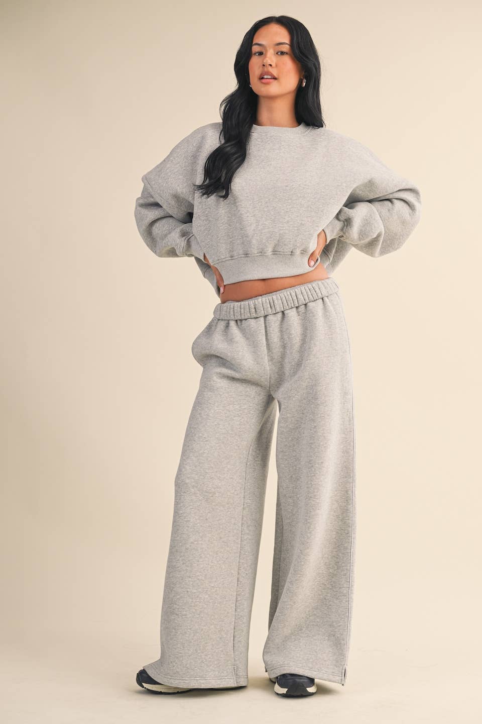 Cozy Fleece Oversized Crewneck Sweatshirt- Heather Grey
