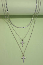 MULTI LAYER DOUBLE CROSS RHINESTONE NECKLACE: Silver