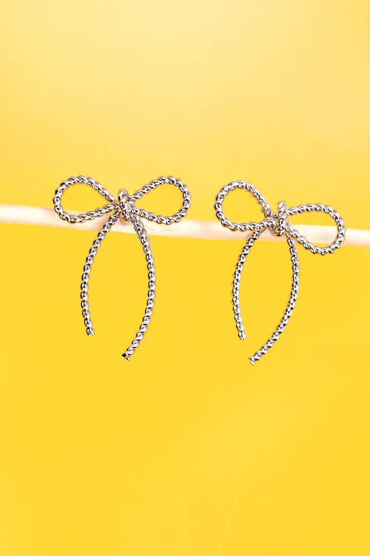 ROPE BOW DESIGN STUD EARRINGS Silver