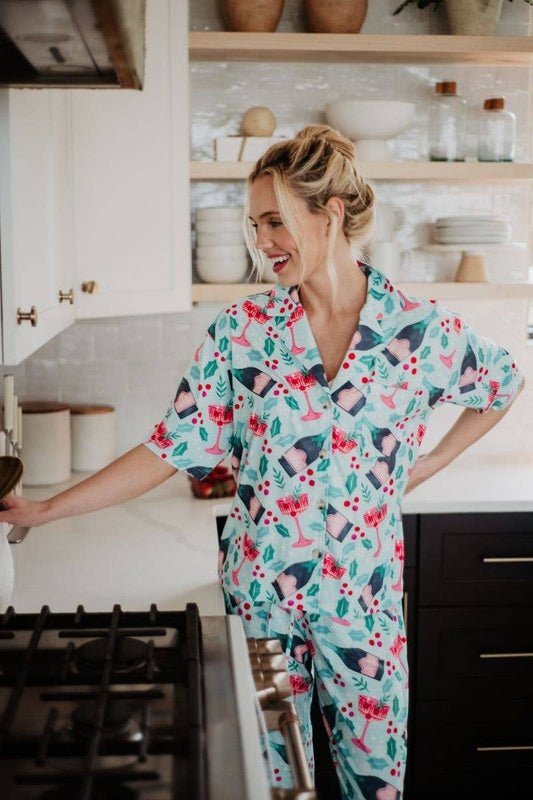Christmas Champagne & Holly Matching Holiday PJs