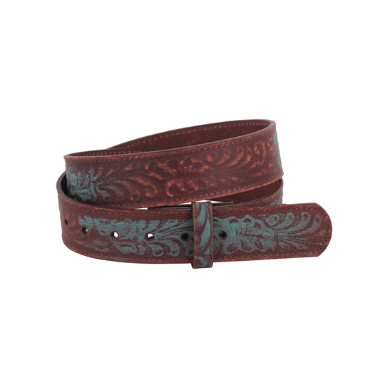 Western Tooled Snap On Belt Strap (Strap Only, No Buckle)