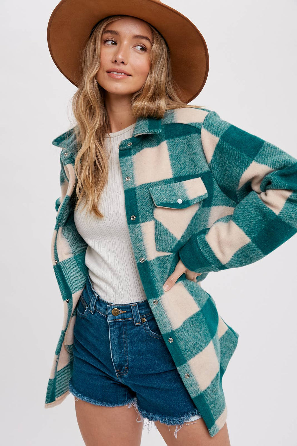 CHECKERED BRUSHED FLANNEL SHACKET- Mauve
