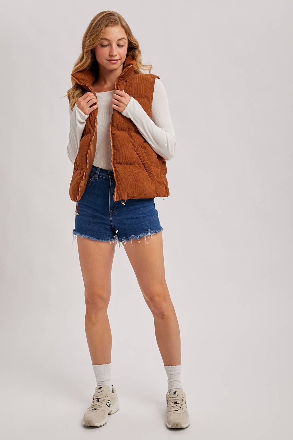 CORDUROY PUFFER VEST ZIPPER FRONT