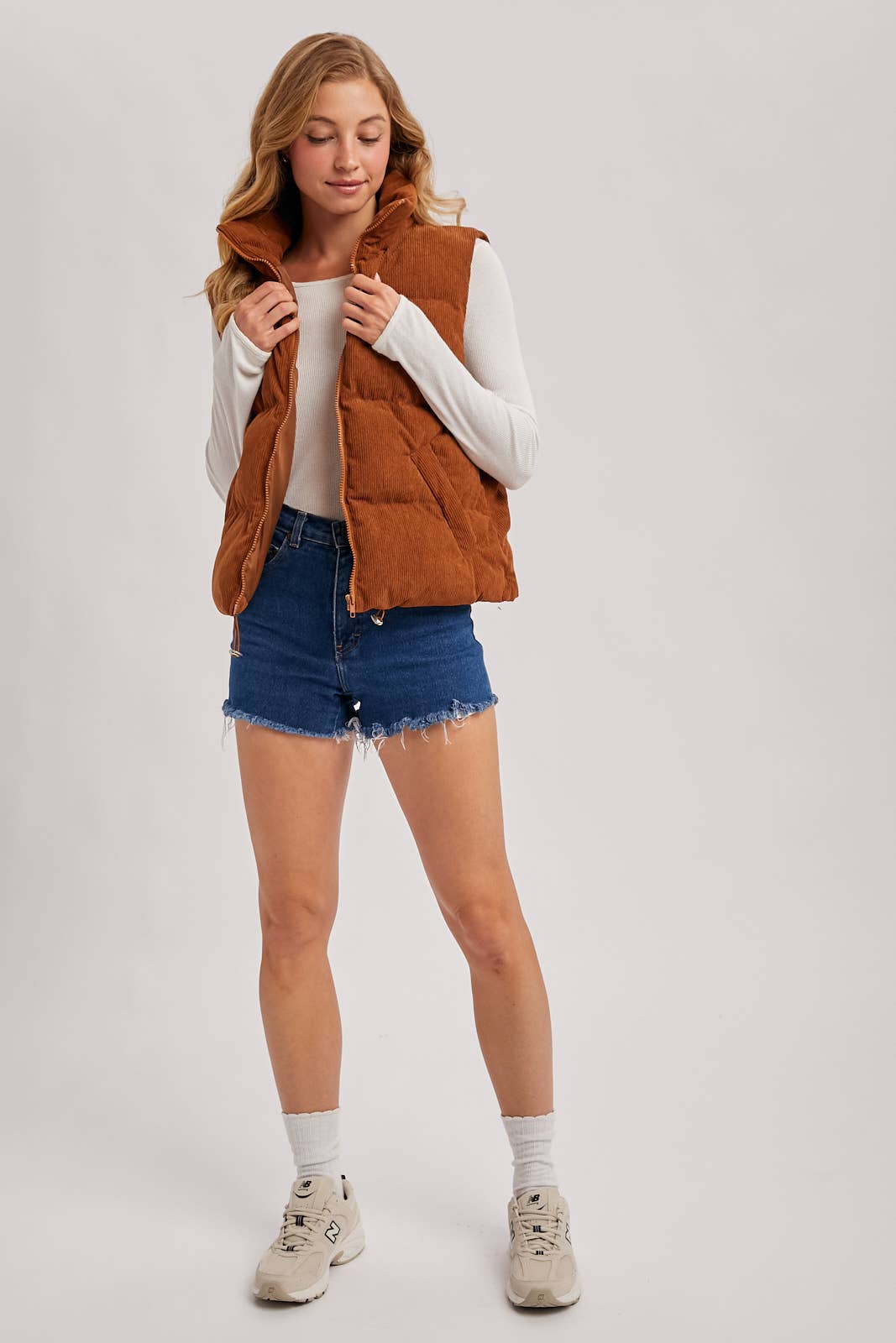 CORDUROY PUFFER VEST ZIPPER FRONT