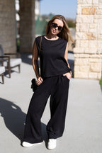 Black Textured Knit Tank Top