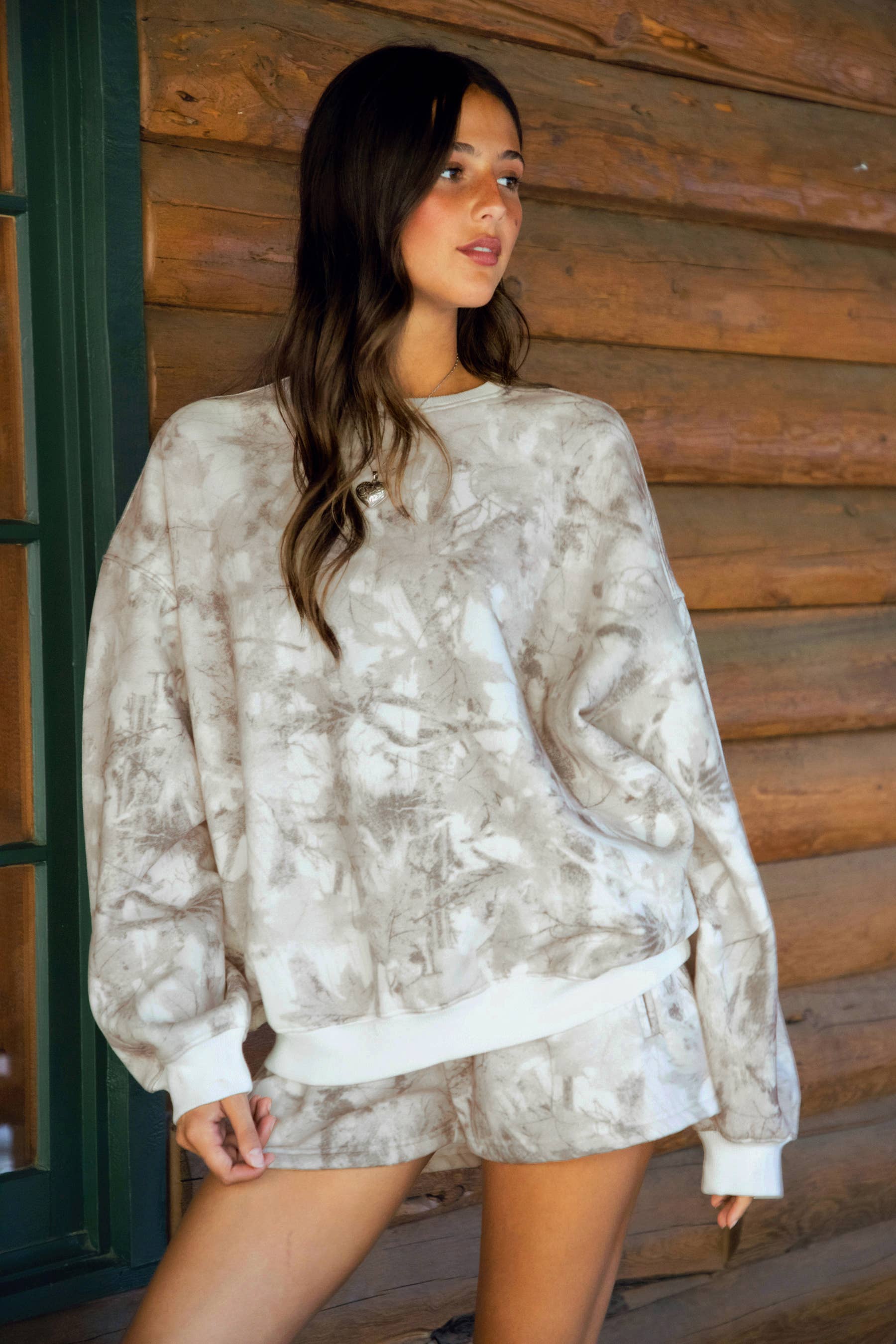 AVERY Light Woodland Camo Fleece Crew Neck Sweatshirt: Light Camo