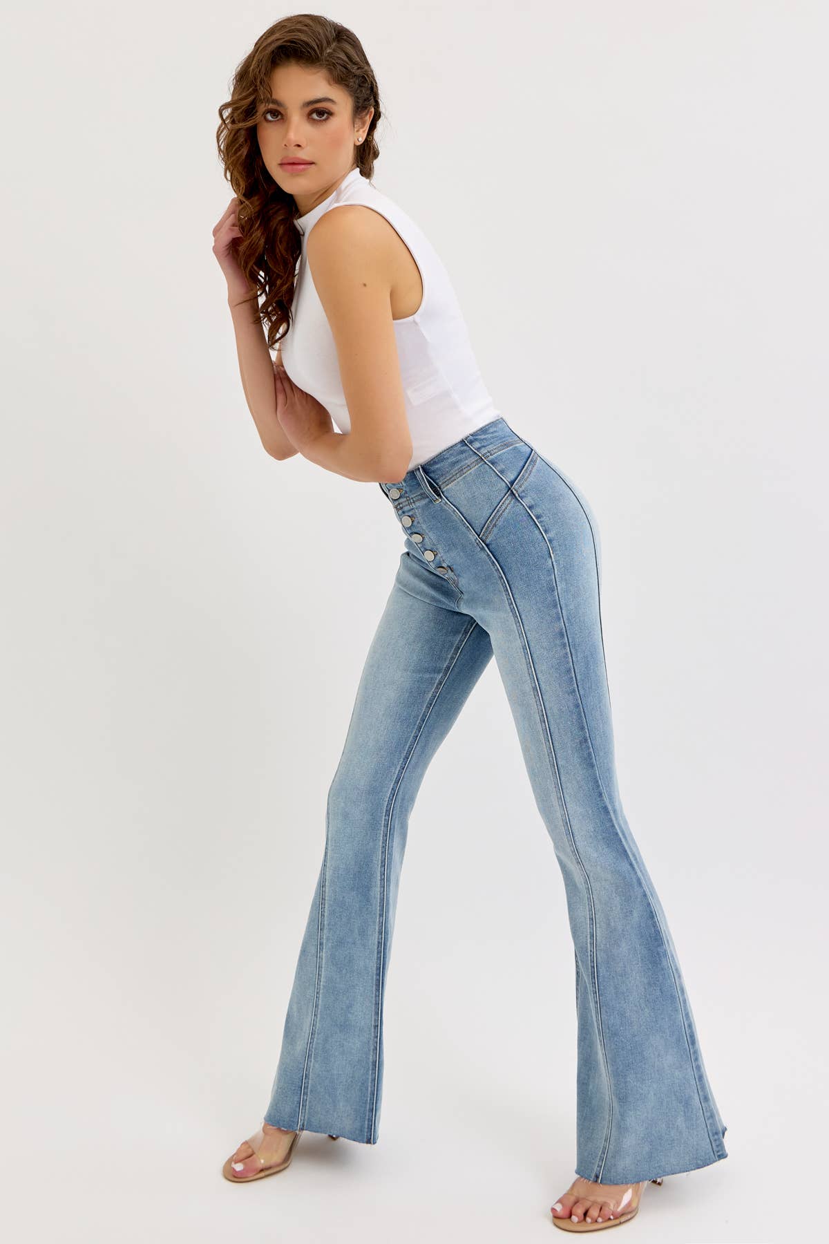 High Rise Seam Details Flare Jeans