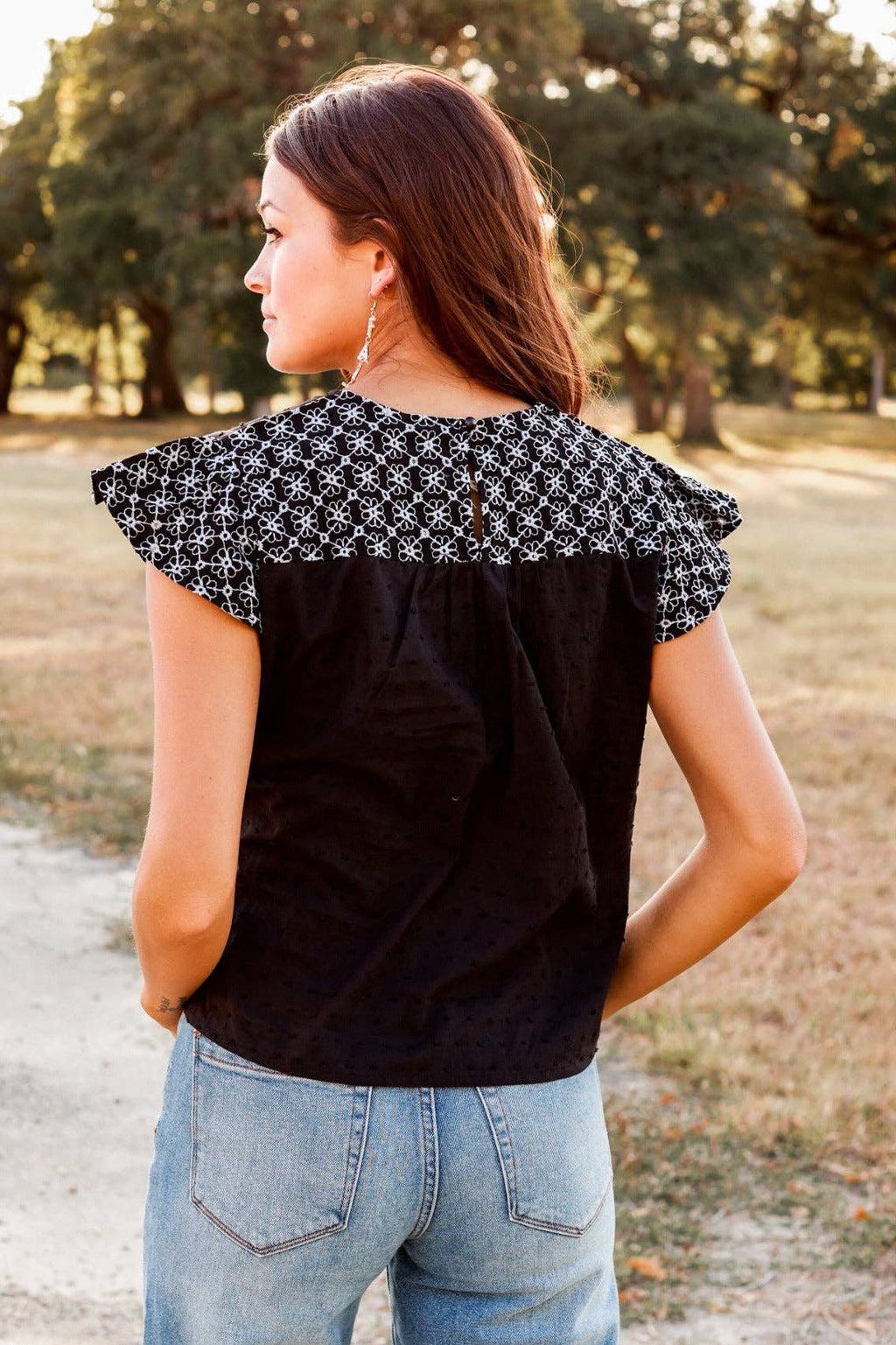 Black Ruffle Top with Floral