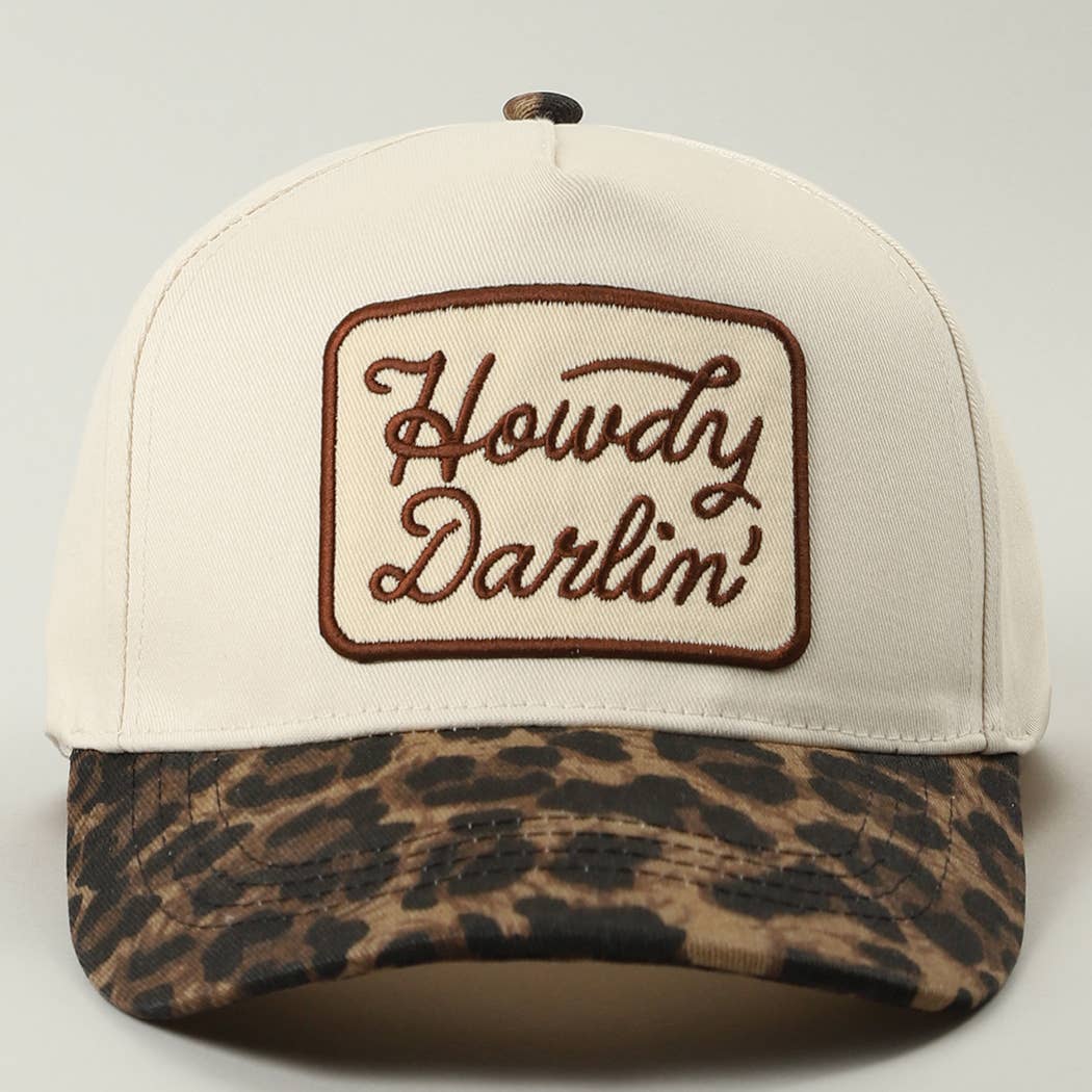 Howdy Darlin' Leopard Trucker Hat: BEIGE