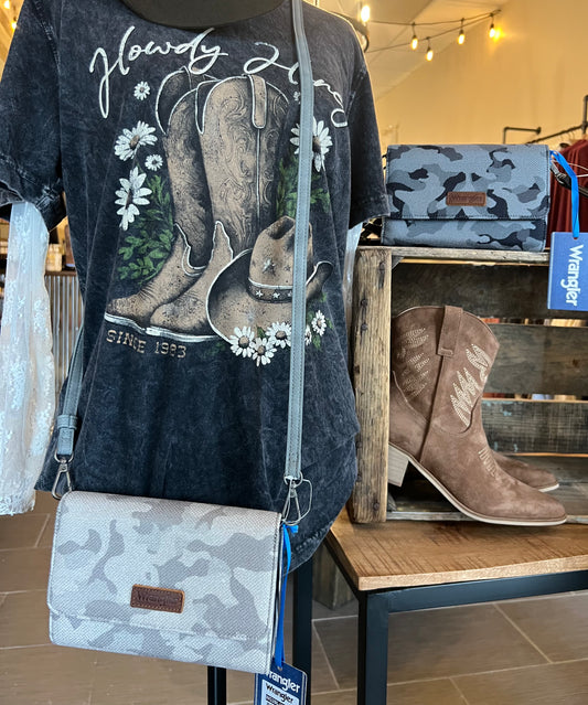 Wrangler Camo Crossbody Purse- Black