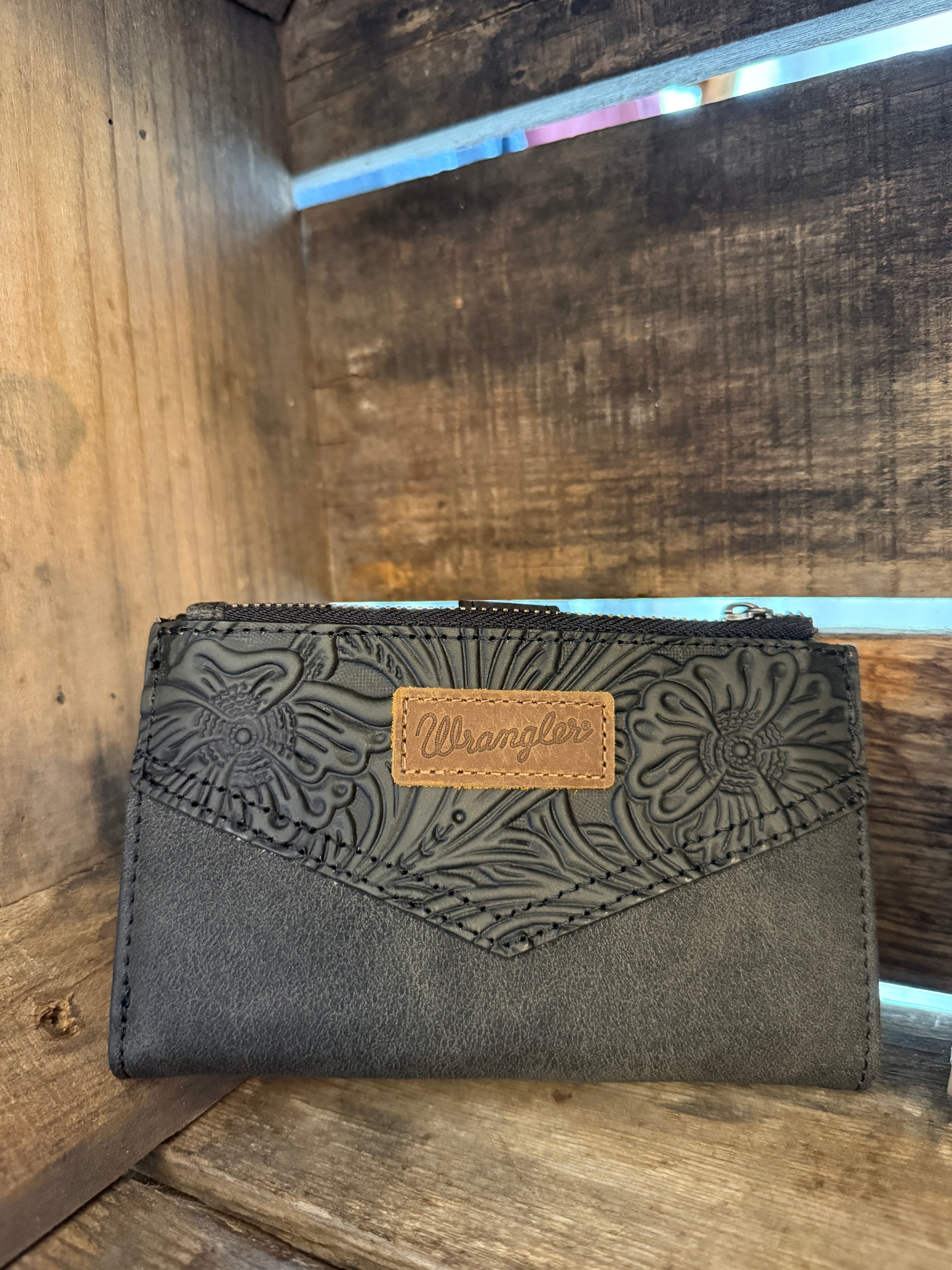 Wrangler Floral Tooled Bi-fold Wallet- Black