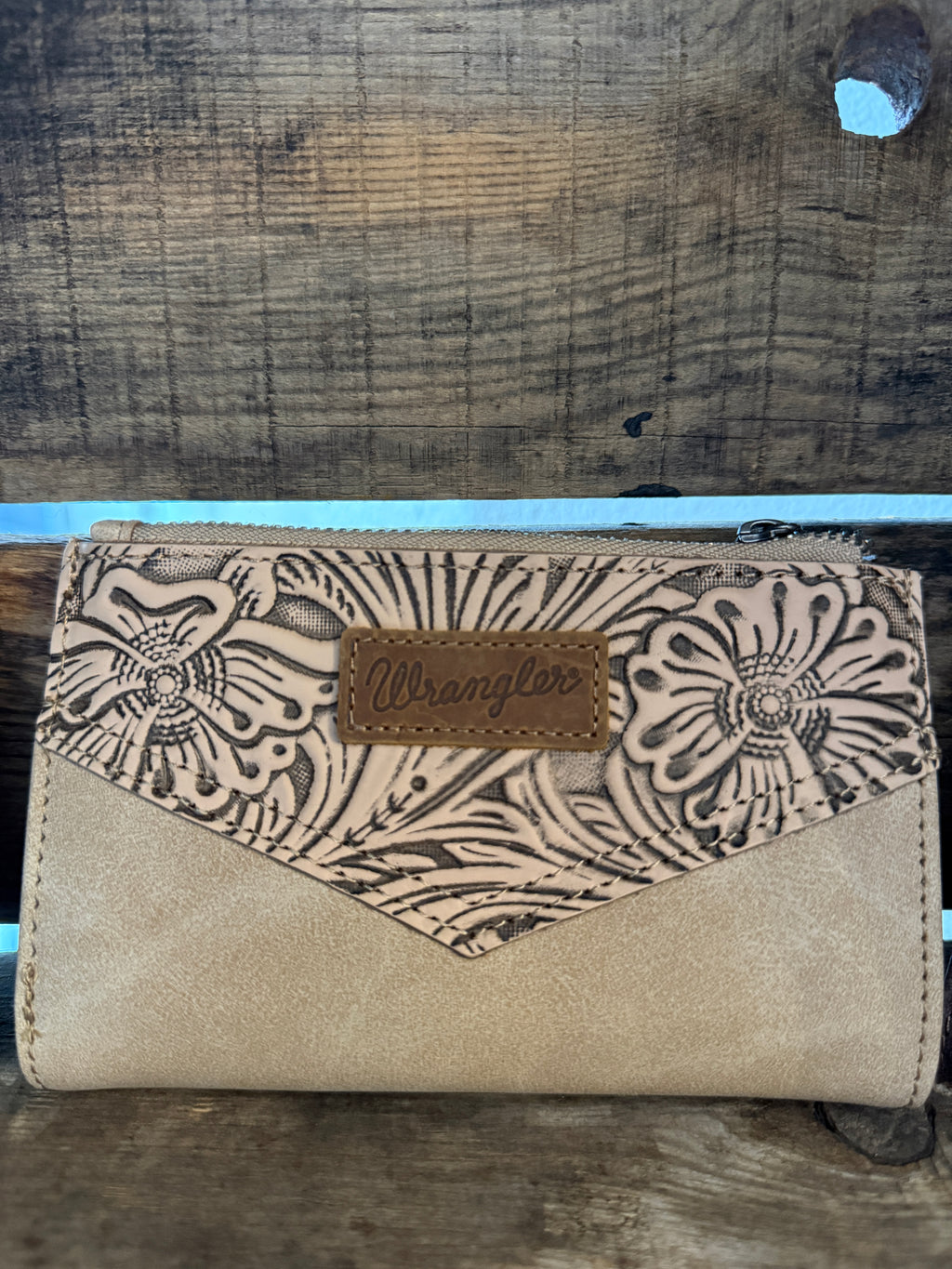 Wrangler Floral Tooled Bi-fold Wallet- Tan