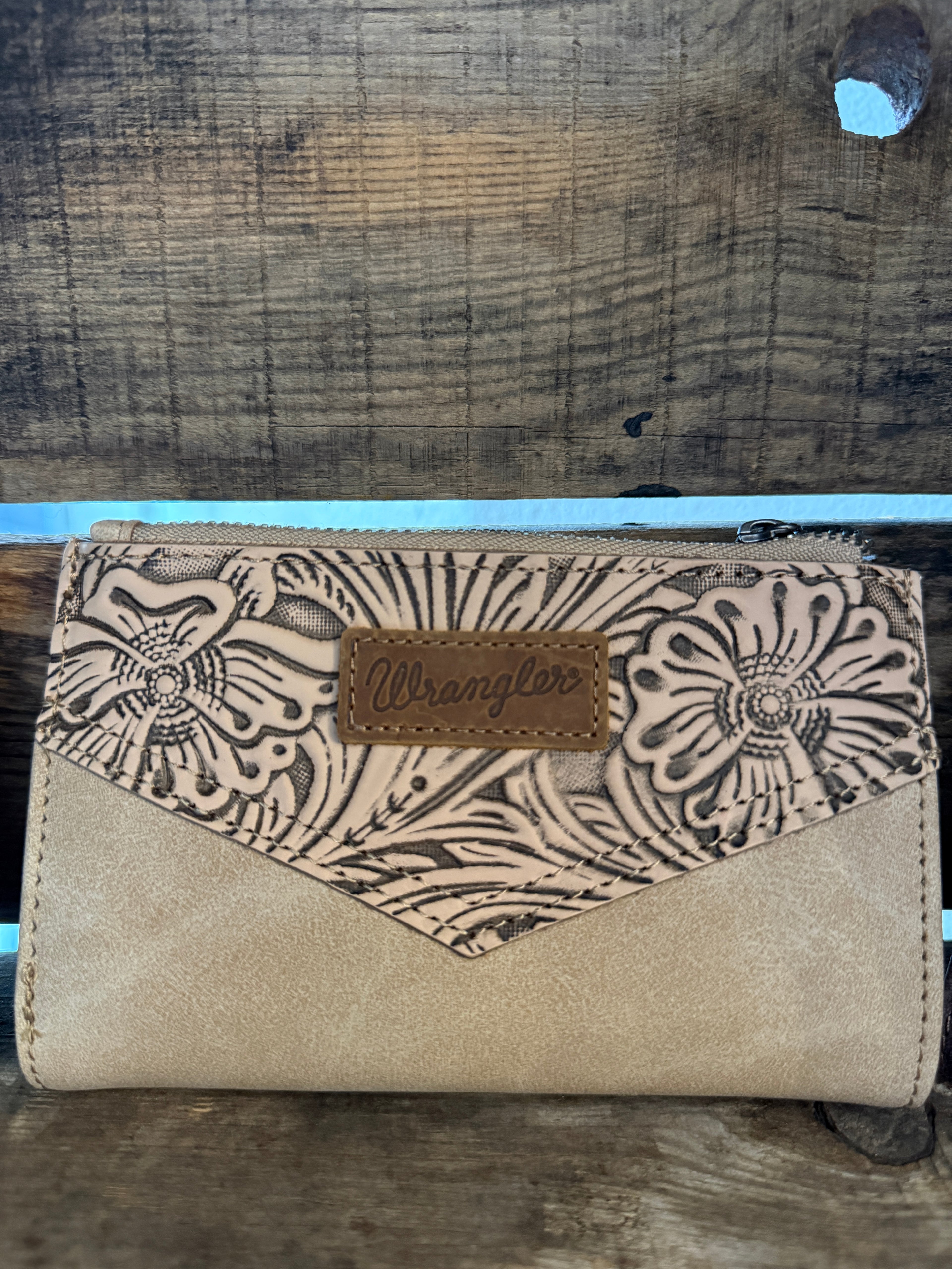 Wrangler Floral Tooled Bi-fold Wallet- Tan