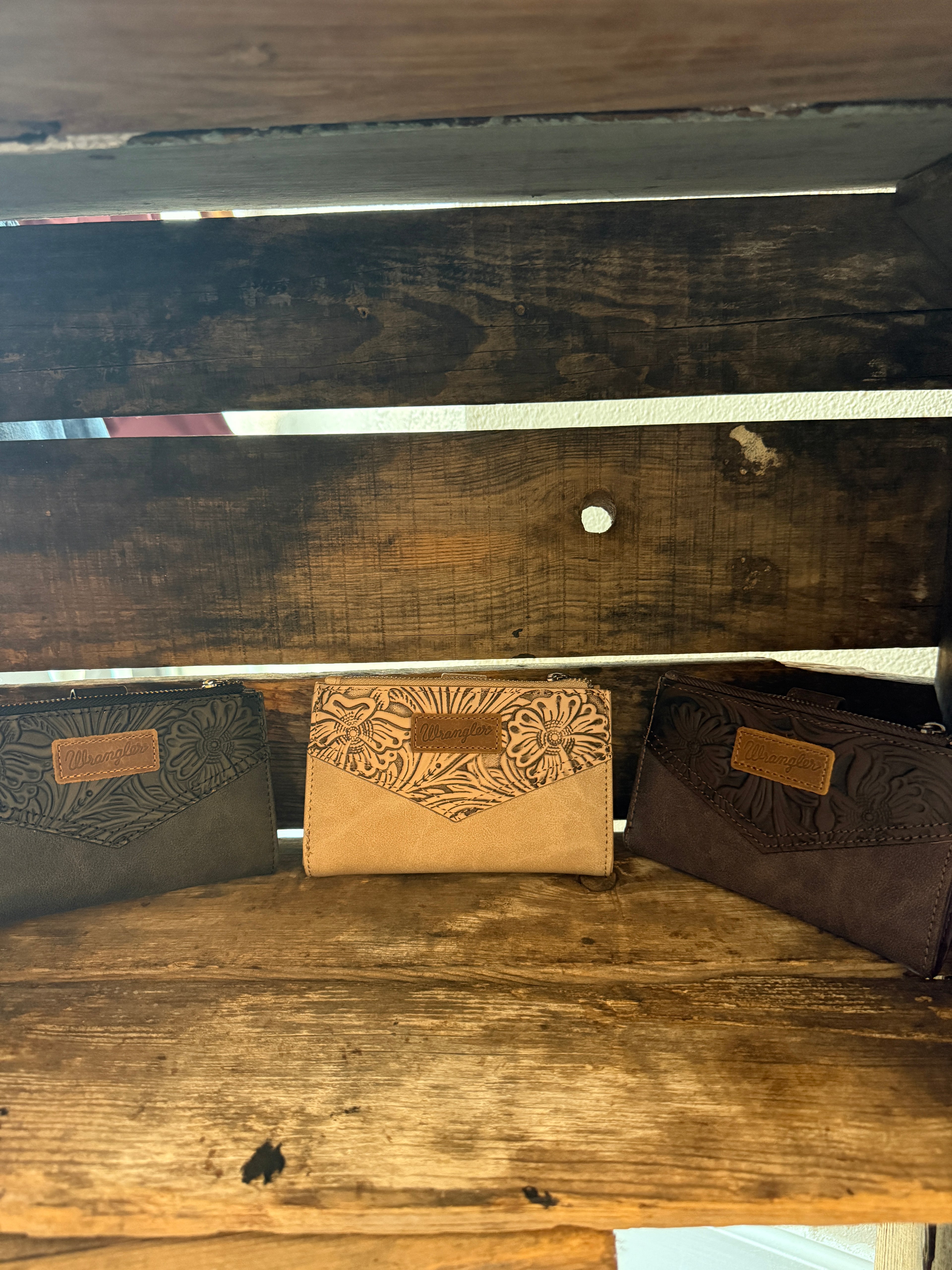 Wrangler Floral Tooled Bi-fold Wallet- Tan
