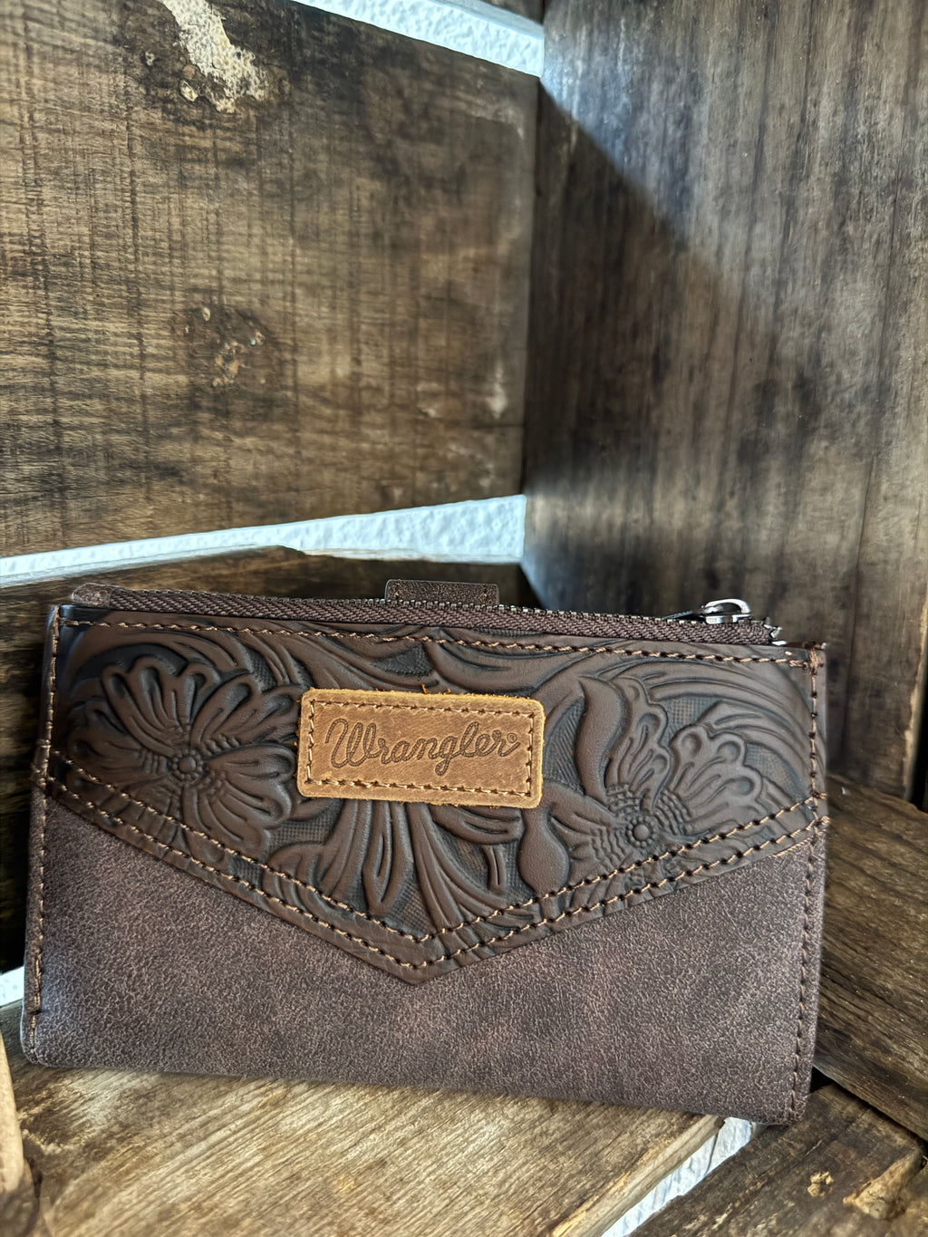 Wrangler Floral Tooled Bi-fold Wallet- Brown