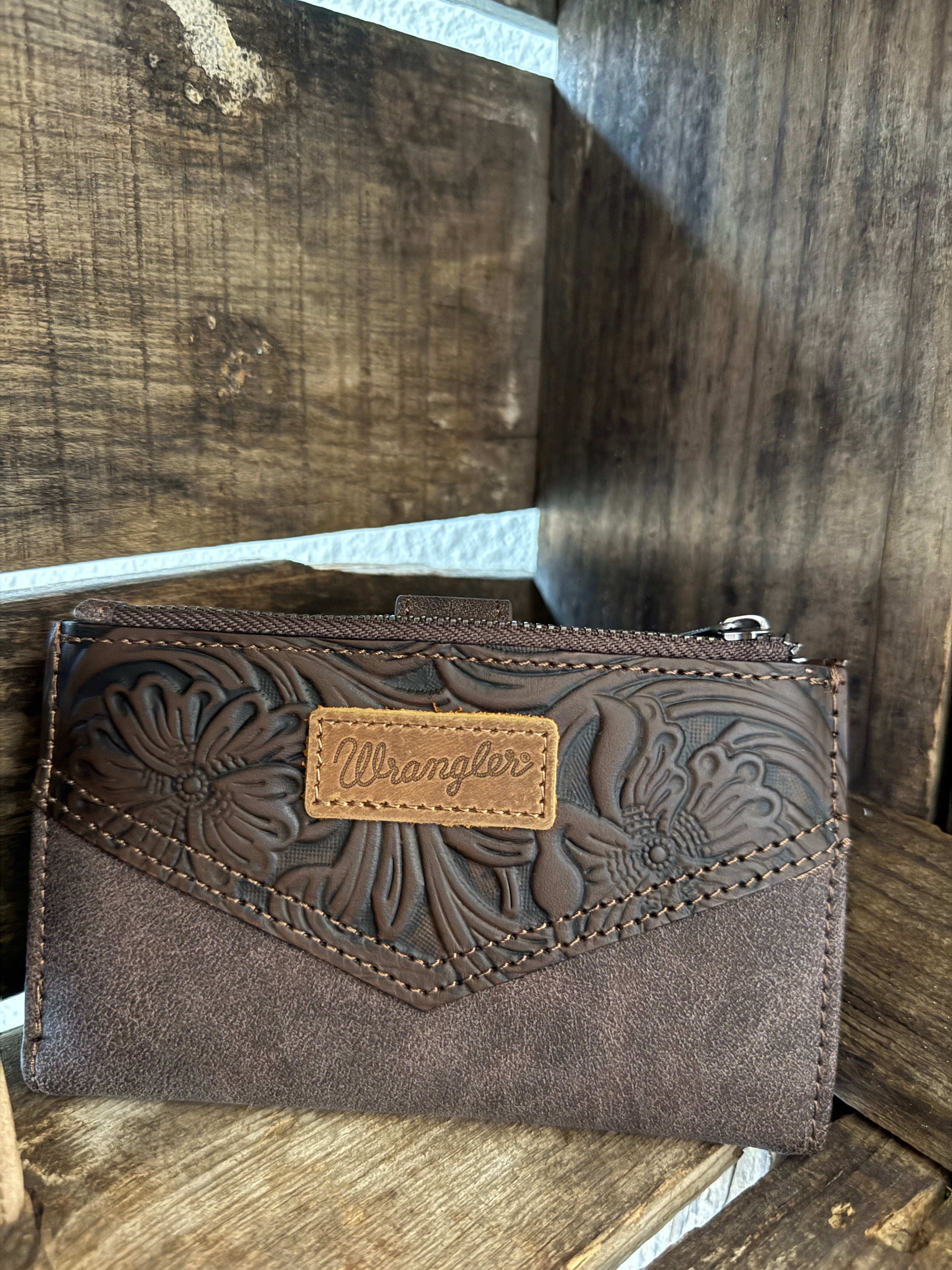 Wrangler Floral Tooled Bi-fold Wallet- Brown
