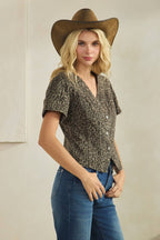 Leopard short sleeve denim top