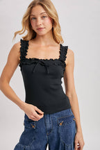 SQUARE NECK RUFFLED STRAP CAMI