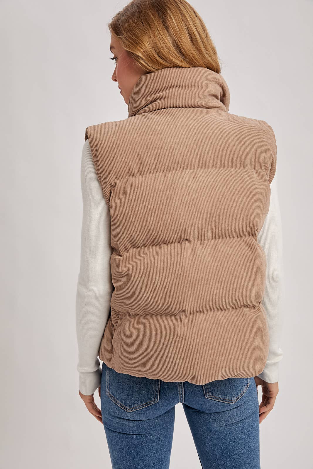 CORDUROY PUFFER VEST ZIPPER FRONT