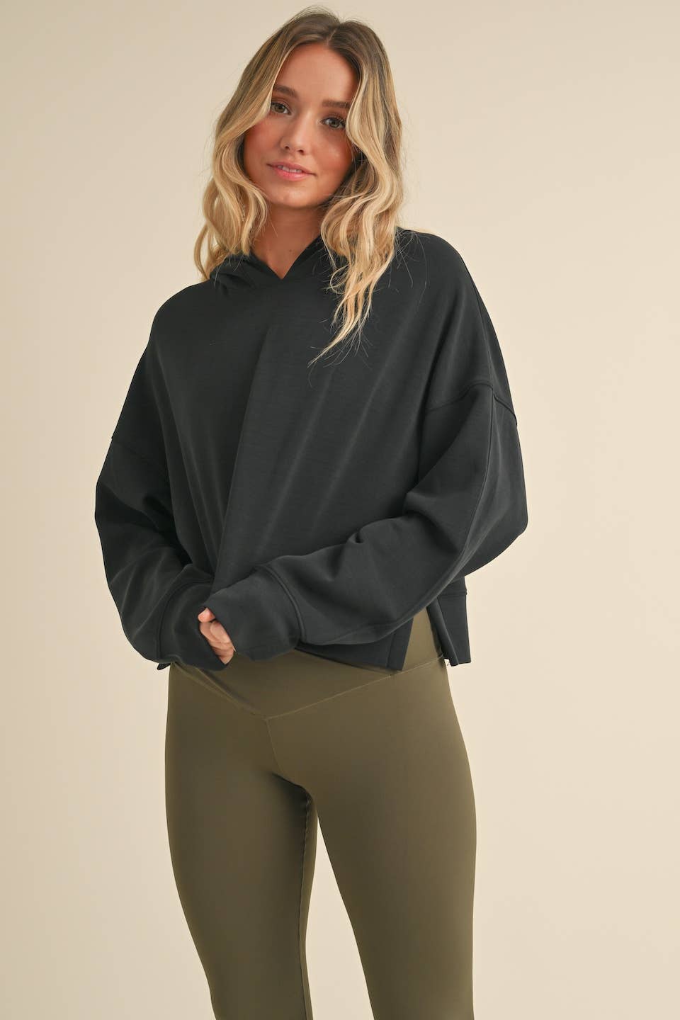 Super Soft Air Scuba Oversized Crop Hoodie- Black