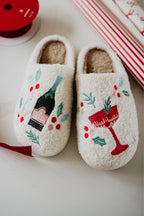 Christmas Champagne & Holly Slippers