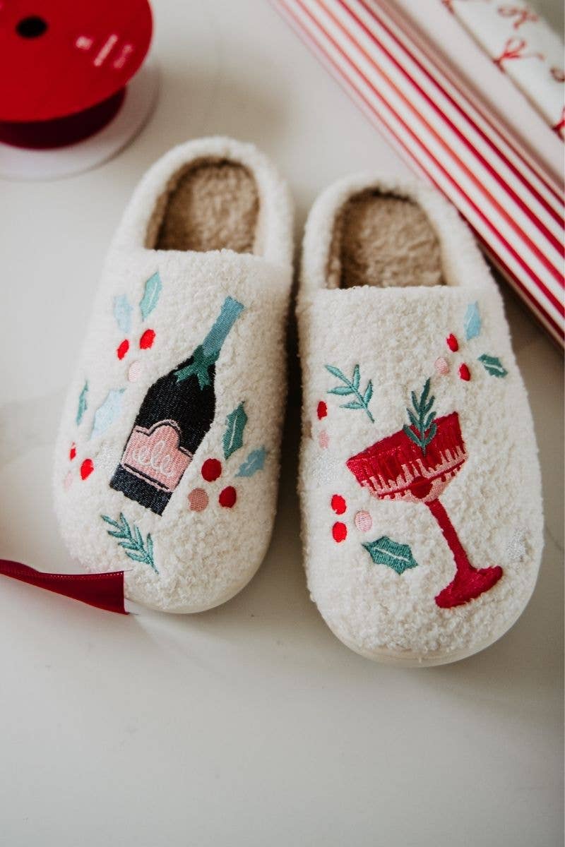 Christmas Champagne & Holly Slippers