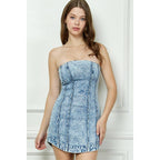 Light Wash Denim Strapless Mini Dress