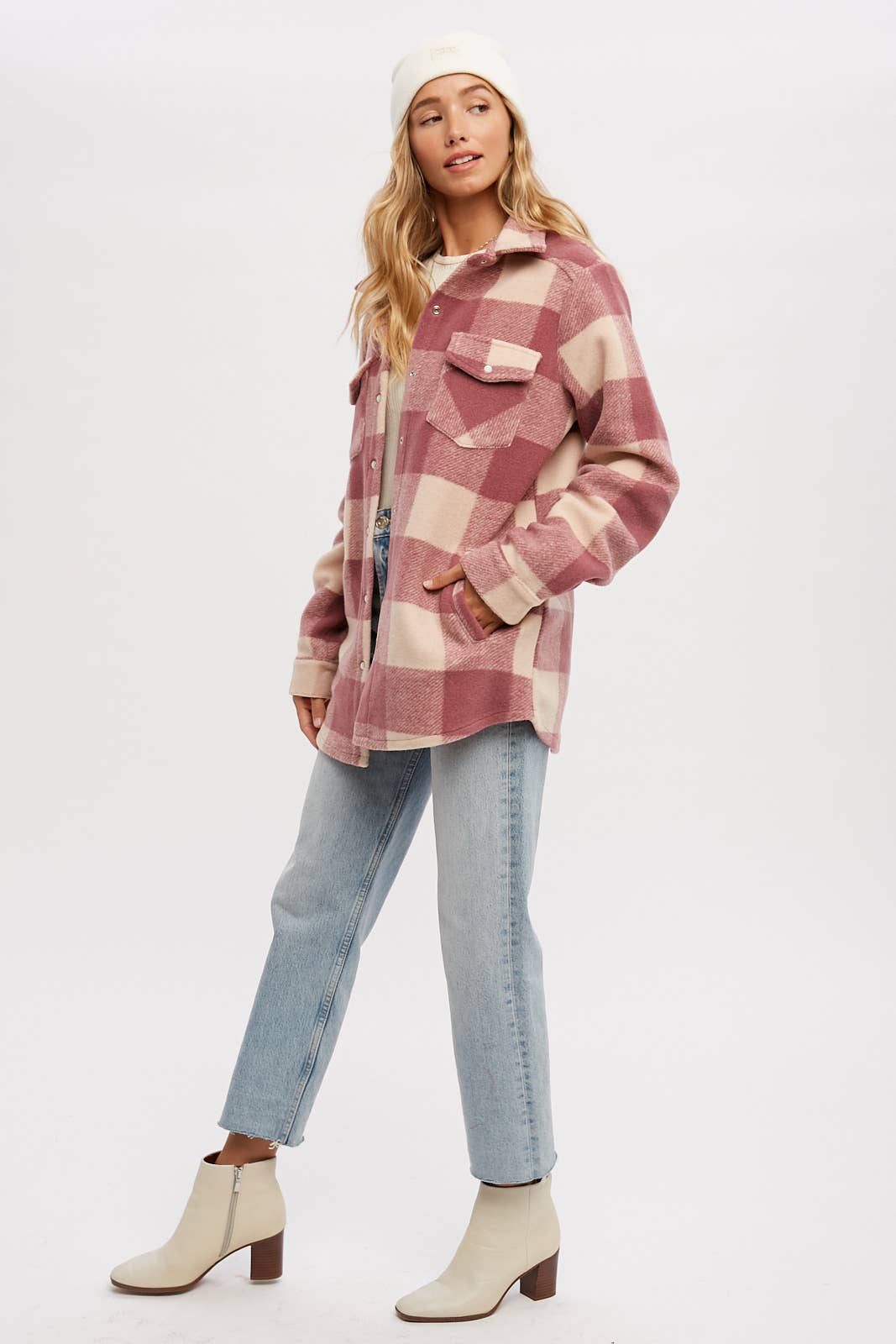 CHECKERED BRUSHED FLANNEL SHACKET- Mauve