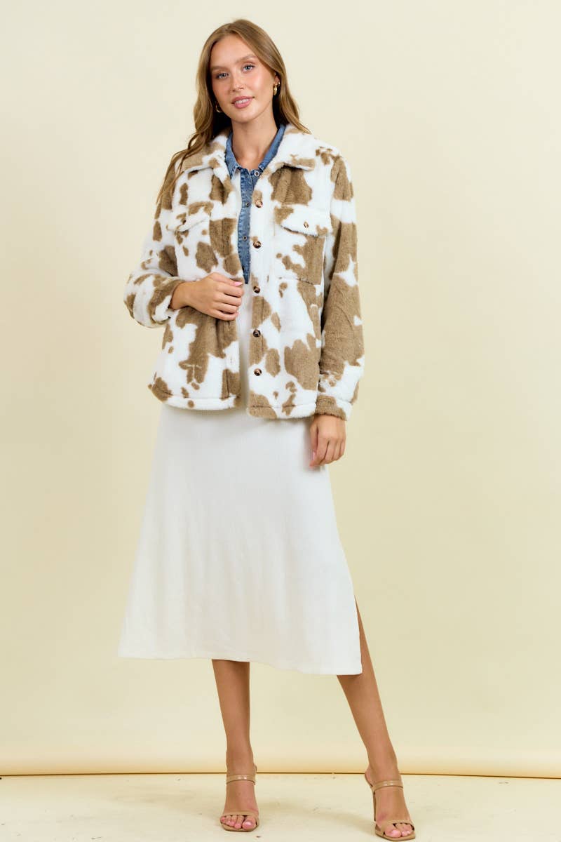 COW FAUX FUR SHACKET