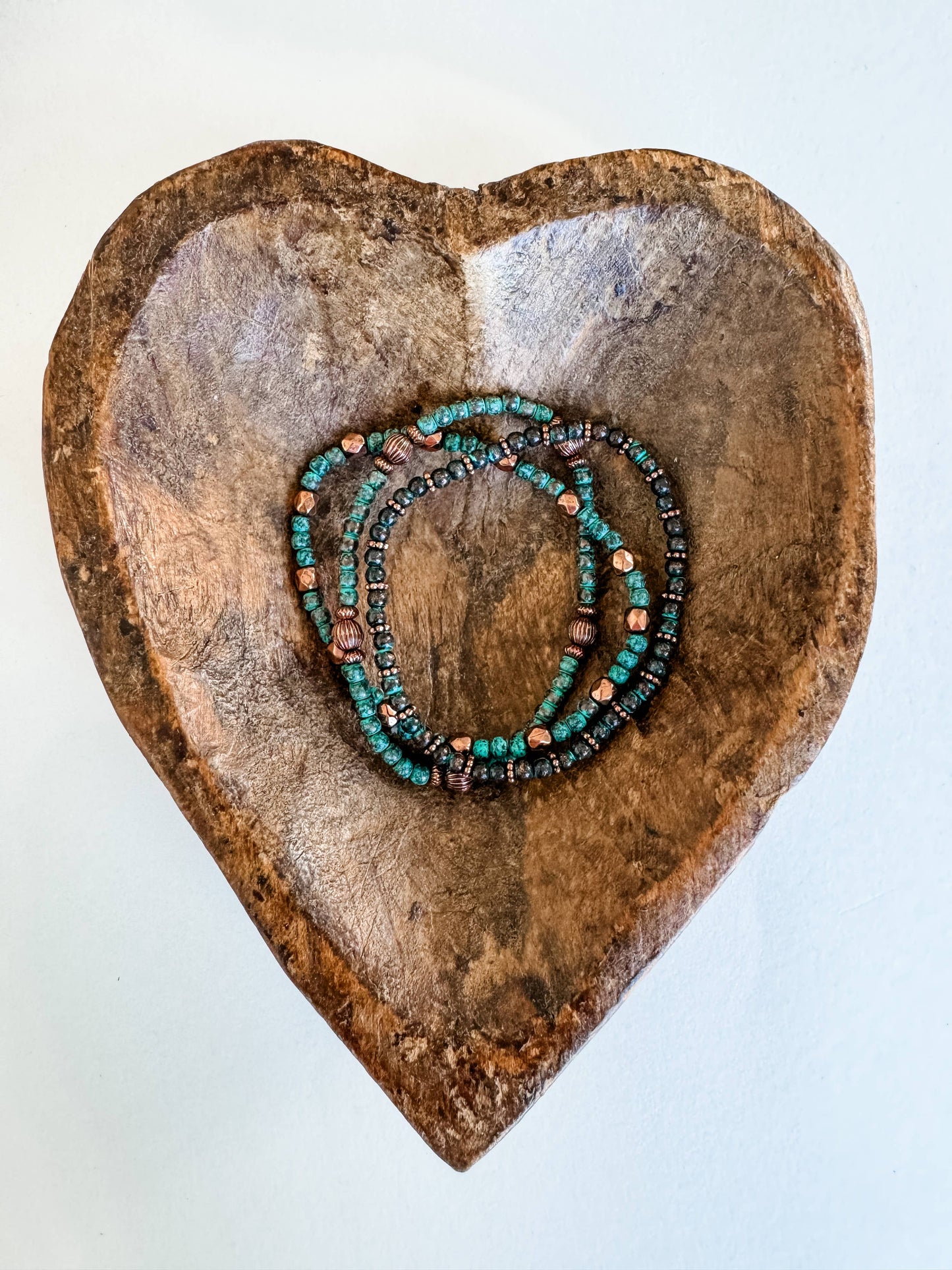 Navajo Style Pearl Stackable Turquoise Bracelet Set - 3