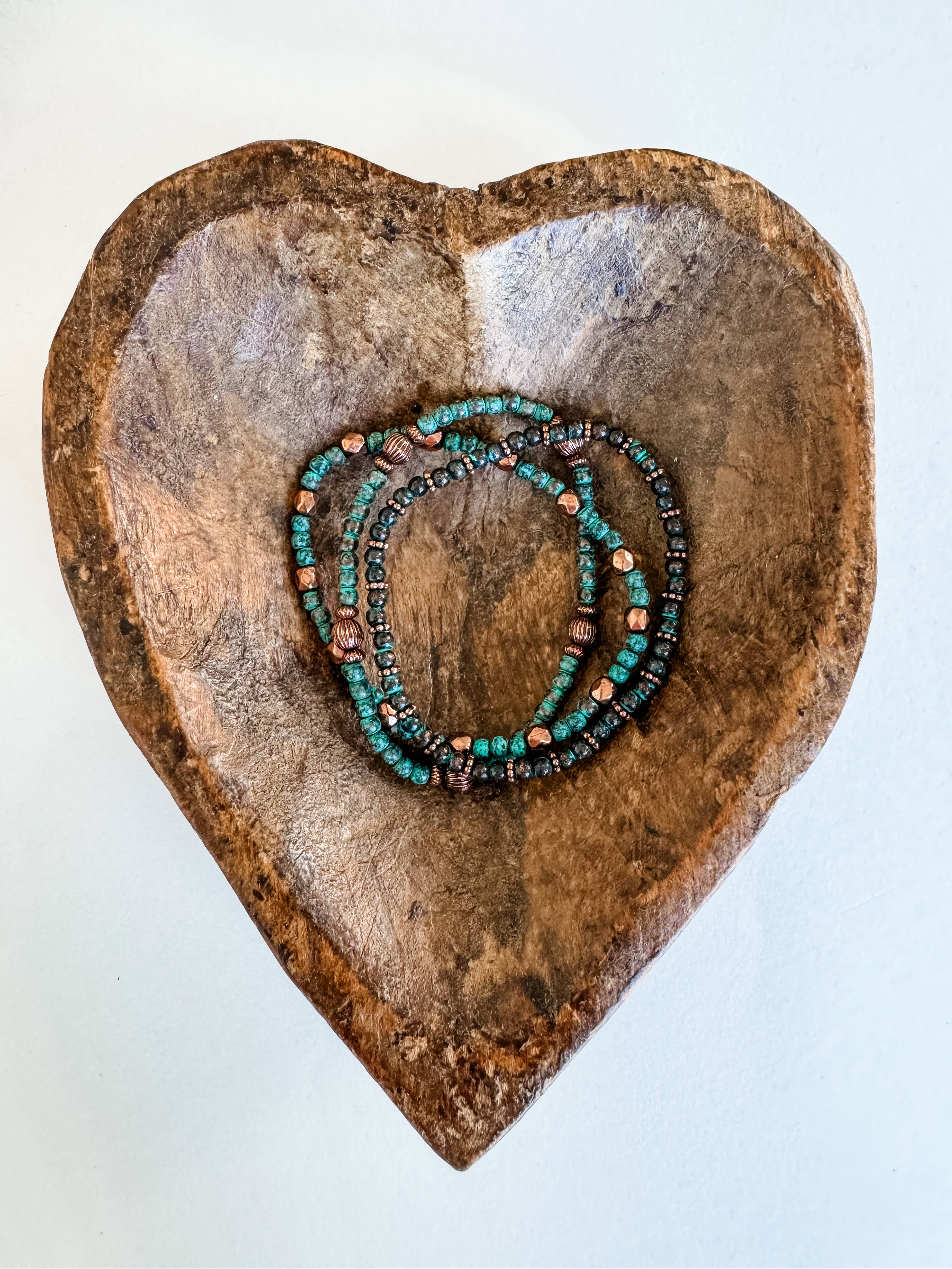 Navajo Style Pearl Stackable Turquoise Bracelet Set - 3
