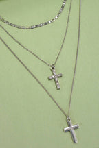 MULTI LAYER DOUBLE CROSS RHINESTONE NECKLACE: Silver