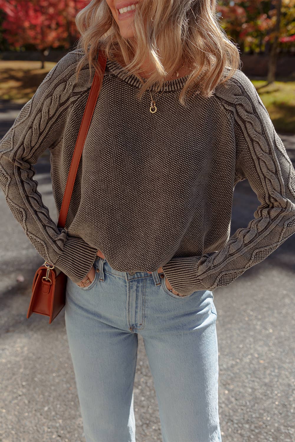 Casual Contrast Cable Knit Sleeve Sweater