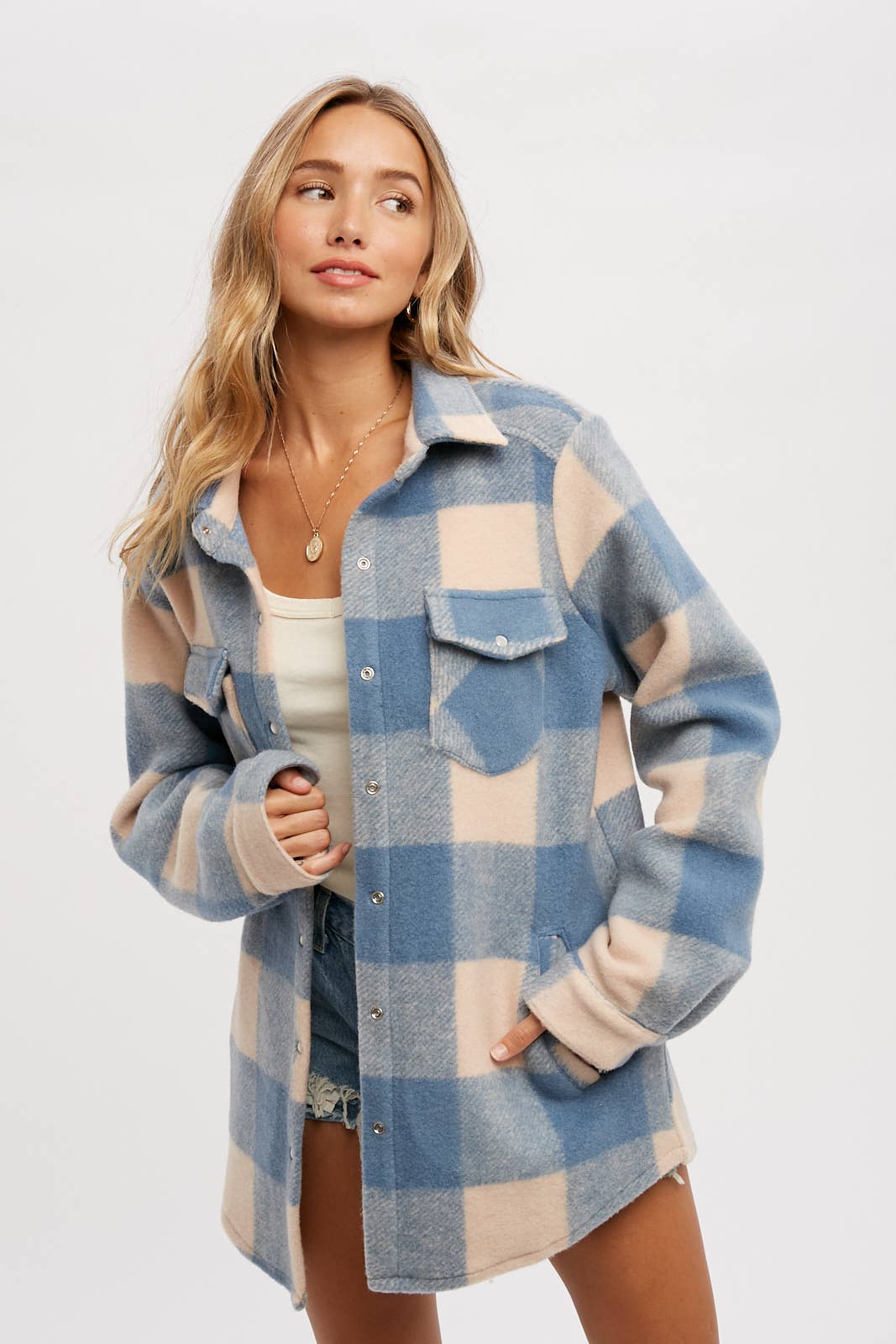 CHECKERED BRUSHED FLANNEL SHACKET- Mauve