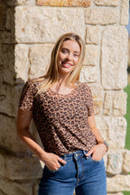 Leopard Mesh Short-Sleeve Top