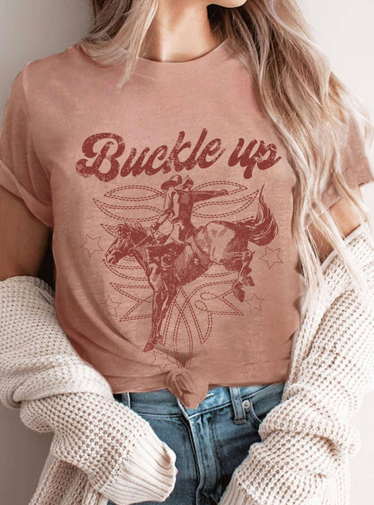 BUCKLE UP COWBOY BOOTS STITCH PATTERN GRAPHIC TEE: MAUVE