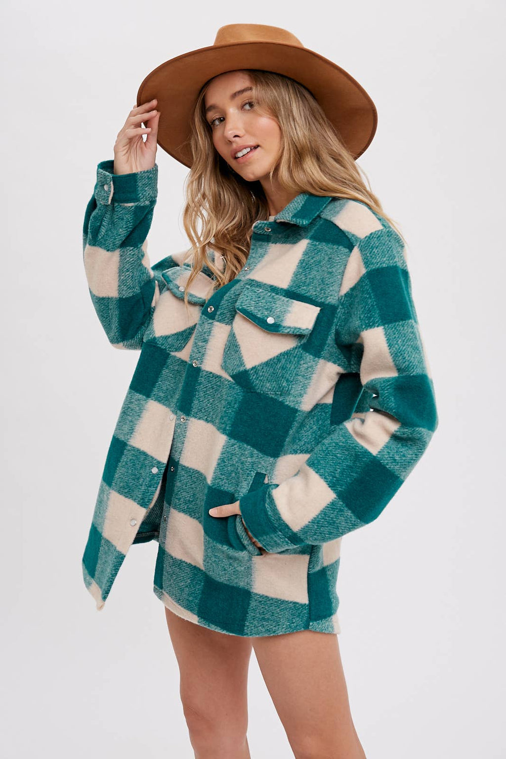 CHECKERED BRUSHED FLANNEL SHACKET- Mauve