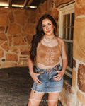 Denim Stretch Denim Skirt Frayed Hem