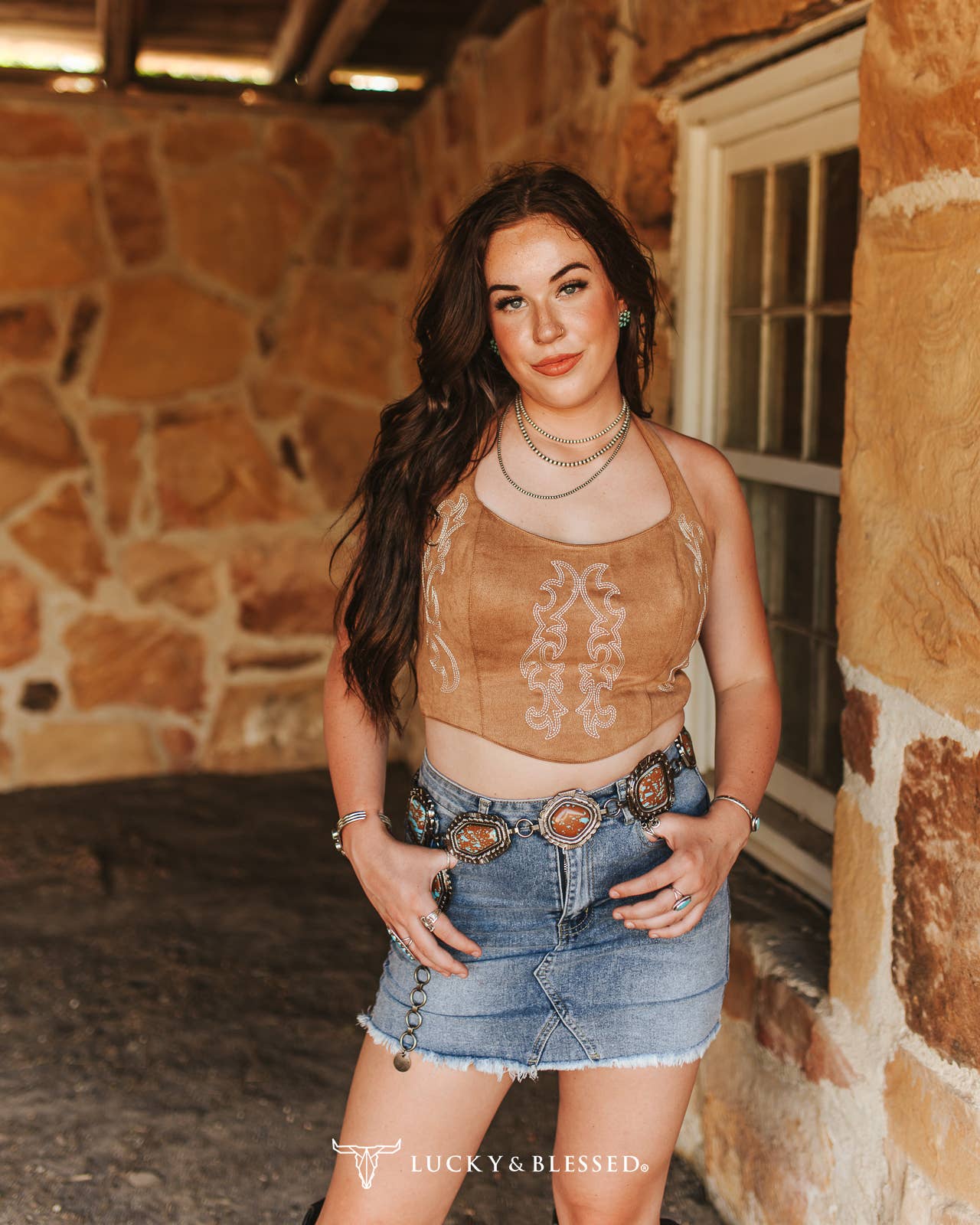 Denim Stretch Denim Skirt Frayed Hem