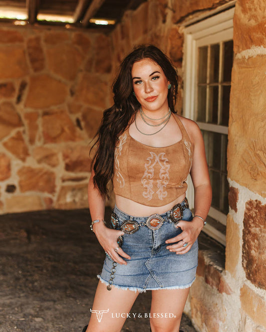 Denim Stretch Denim Skirt Frayed Hem