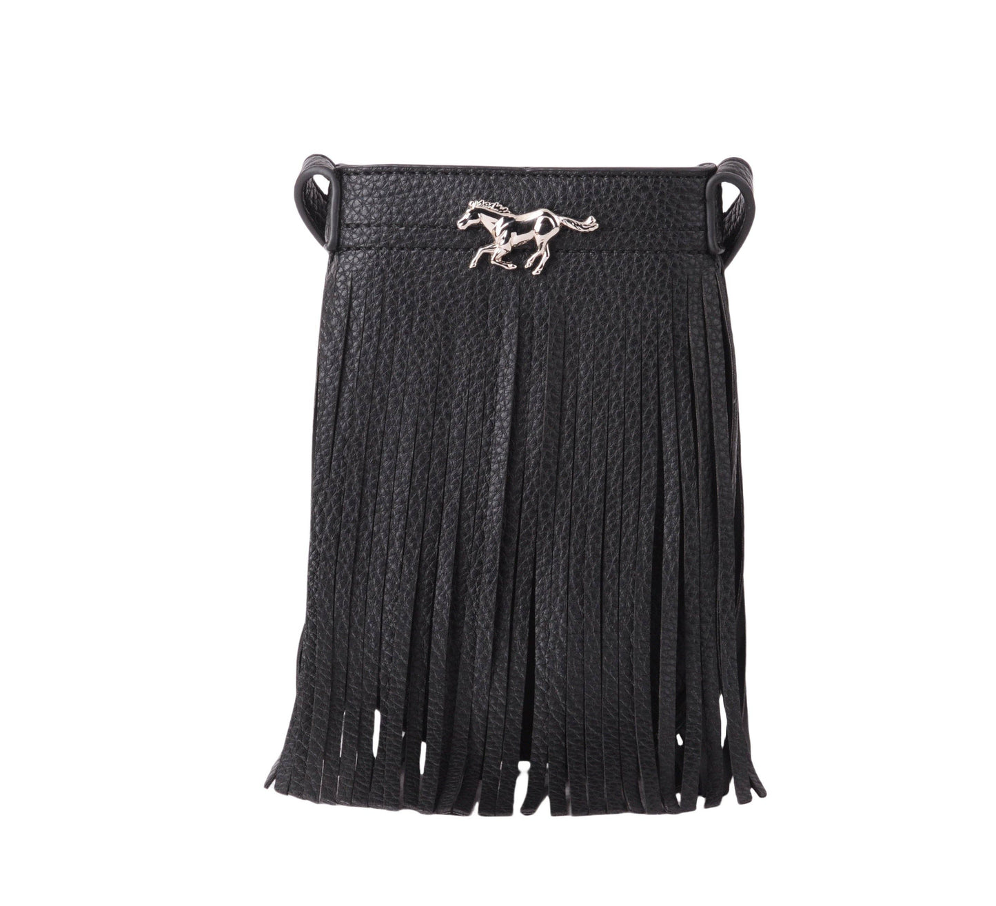 Vegan Leather Fringe with Horse bag- Black